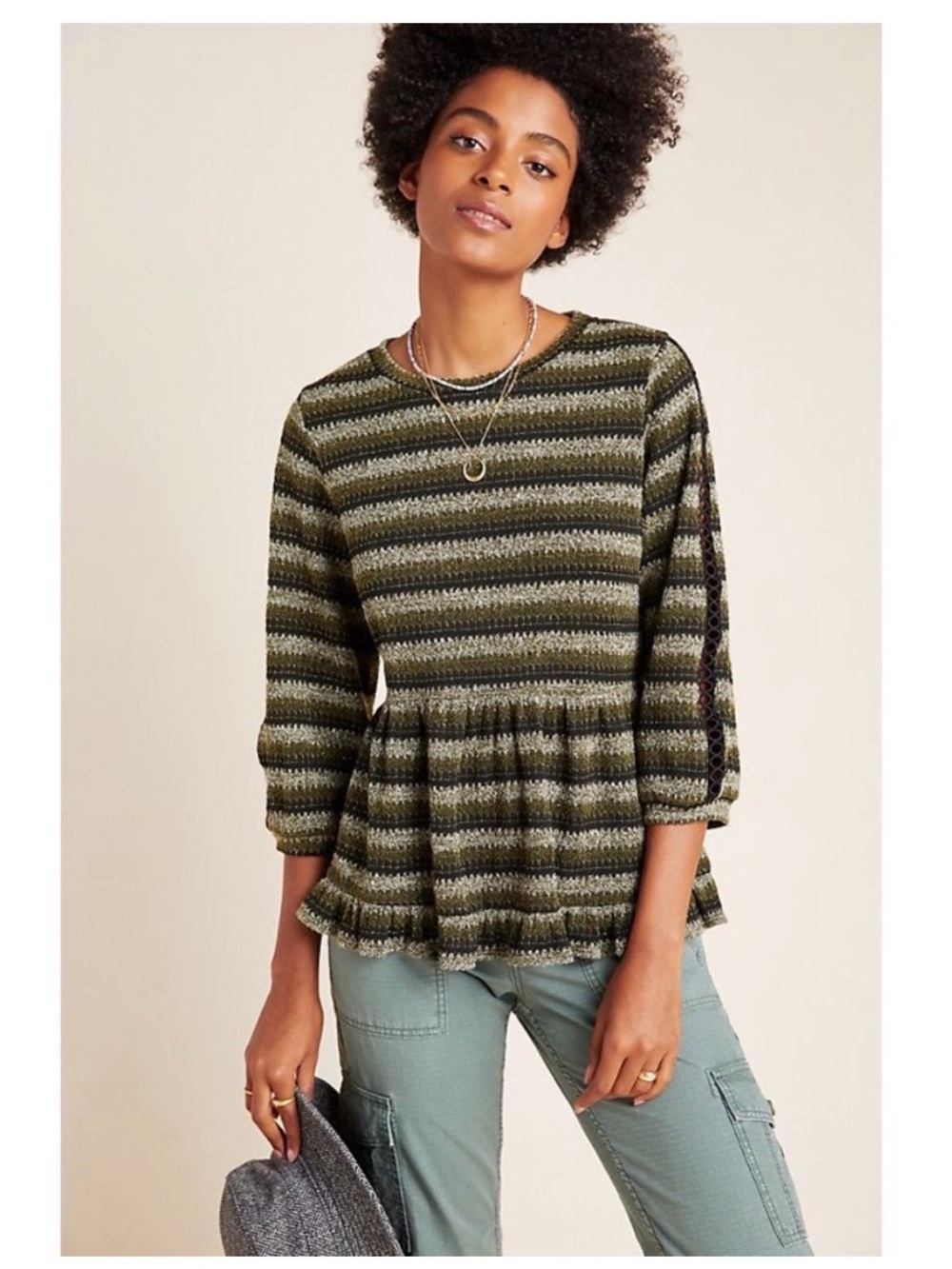 Anthropologie Striped Peplum Knit Top